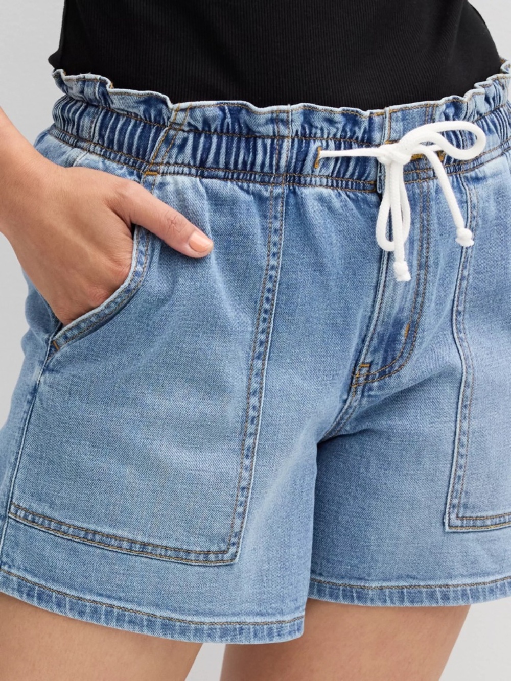 Women’s Light Blue Denim Jean Shorts with Drawstring Waist